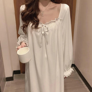 White Night Dress Women Korean Style Ruffles Alodia Store