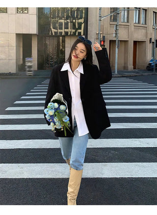 Black Long Sleeved Suit Jacket Alodia Store