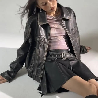 Fashion Zipper Polo-neck Tops Sweet Cool Personal Street Vintage Oversized Coats Alodia Store
