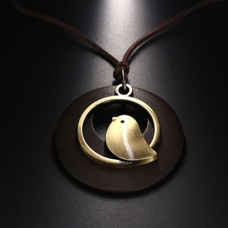 Vintage Wooden Bird Pendant Necklaces Boho Ethnic Style Metal Hollow Necklaces Retro Long Sweater Chain Rope Jewelry for Women Alodia Store