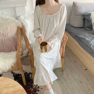 White Night Dress Women Korean Style Ruffles Alodia Store