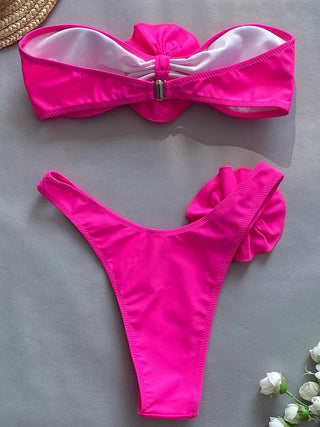 3D Flowers Brazilian Strapless Bandeau Bikini Swimsuit - Alodia Store