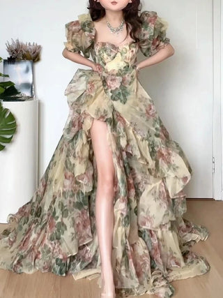 Ruffles Floral Long Fairy Dresses Women 2023 Summer - Alodia Store