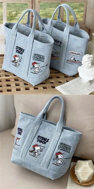 Snoopy Embroidered Denim Women's Tote Bag Cartoon Alodia Store