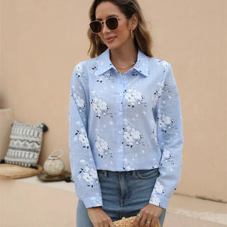 Women's Autumn Spring Blouses Female Fashion Floral Print Casual Loose Long Sleeve Cotton Shirts Oversize Blouse Clothing Tops Alodia Store