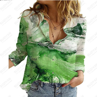 2023Women's Spring New LongSleeve Shirt Gradient Speckled 3D Printing Hot Selling Women's Polo Collar Single breasted Casual Top Alodia Store