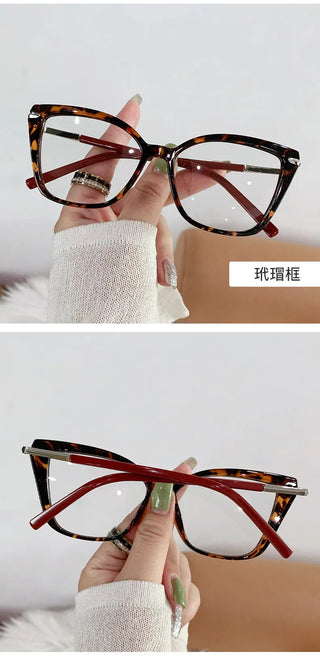 Women Cat Eye Plain Glass Spectacles Stylish Computer Glasses Anti Blue Light Luxury Optical Frame Fashion Eyewear for Ladies Alodia Store