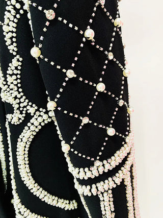 Stunning Diamonds Pearls Beaded Black Blazer Dress Alodia Store