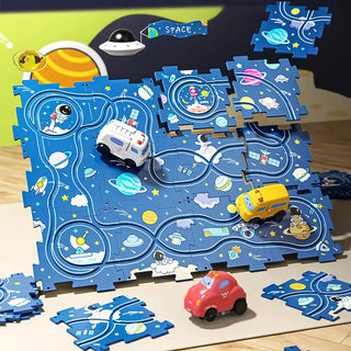 Puzzle Track Car for Kids Cartoon Dinosaurs Race Car Track Toys with Electric Car Educational Jigsaw Toy for Children Gift Alodia Store
