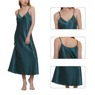 Women's Satin Nightgown Long Slip Sleep Dress Silk V Neck Sleepwear Solid Color Nightwear Alodia Store