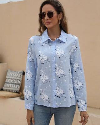 Women's Autumn Spring Blouses Female Fashion Floral Print Casual Loose Long Sleeve Cotton Shirts Oversize Blouse Clothing Tops Alodia Store