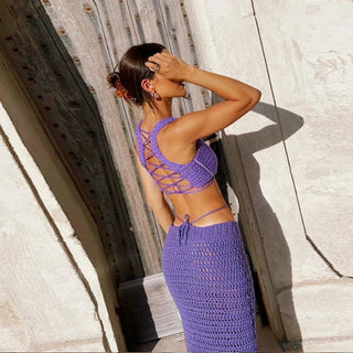 Two Piece Sets Summer Crop Top Maxi Skirt 2pcs Set Women Alodia Store