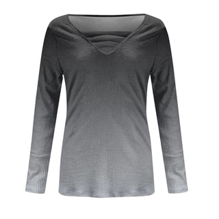 Women Blouse Longsleeve Women'S T-Shirt Fashion Casual Gradient Color Print V-Neck Slim Long Sleeve Top футболка оверсайз Alodia Store