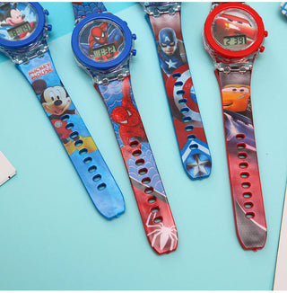 Disney Kid Cartoon Glowing Watch Marvel Spider-Man Boy Unicorn Princess Elsa Flash Electronic Digital Student Toy Clock Relogio Alodia Store