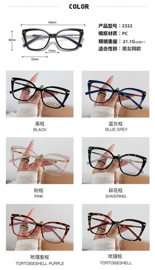 Women Cat Eye Plain Glass Spectacles Stylish Computer Glasses Anti Blue Light Luxury Optical Frame Fashion Eyewear for Ladies Alodia Store