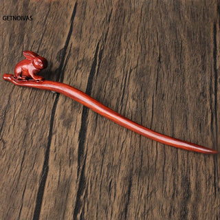 Chinese Wood Hair Sticks Hair Barrettes Red Sandalwood Rabbit Clips Vintage Style Hairpin Accessories for Women Bun Maker ML Alodia Store