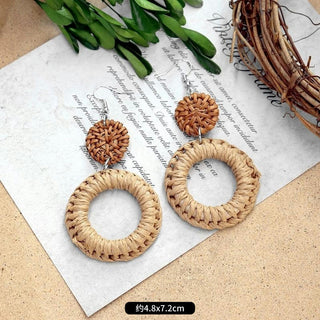 Wooden Vintage Earrings For Women Bohemian Style  Geometric Wood Earrings 2022 Trendy Retro Rattan Earrings Statement Jewelry Alodia Store