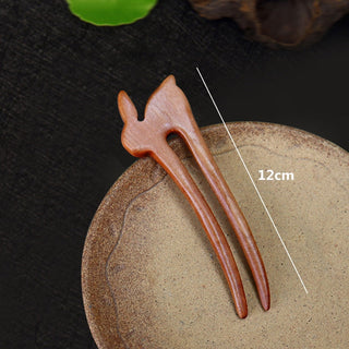 Chinese Wood Hair Sticks Hair Barrettes Red Sandalwood Rabbit Clips Vintage Style Hairpin Accessories for Women Bun Maker ML Alodia Store