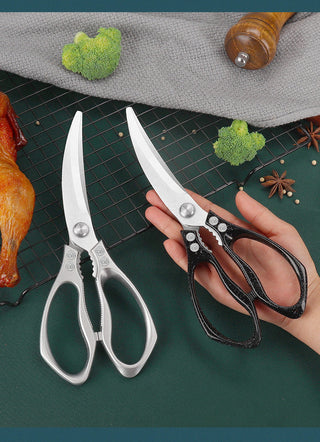 Stainless Steel Korean Barbecue Scissors Kitchen Multi-functional Anti Slip Serrated Scissors Thickened Chicken Steak Scissors Alodia Store
