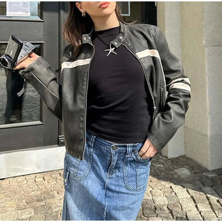 Fashion Zipper Polo-neck Tops Sweet Cool Personal Street Vintage Oversized Coats Alodia Store