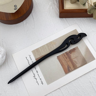 Traditional Wooden Black Hair Sticks Chinese Style Hairpins Carved Wood Hair Fork Vintage Chop Stick Headwear For Women Jewelry Alodia Store