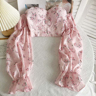 Summer Sexy High Street Off Shoulder Floral Print Puff Alodia Store