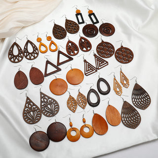 Wooden Vintage Earrings For Women Bohemian Style  Geometric Wood Earrings 2022 Trendy Retro Rattan Earrings Statement Jewelry Alodia Store