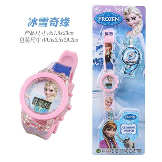 Disney Kid Cartoon Glowing Watch Marvel Spider-Man Boy Unicorn Princess Elsa Flash Electronic Digital Student Toy Clock Relogio Alodia Store