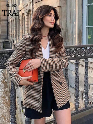 SLTNX TRAF Fashion Plaid Women's Blazers Alodia Store
