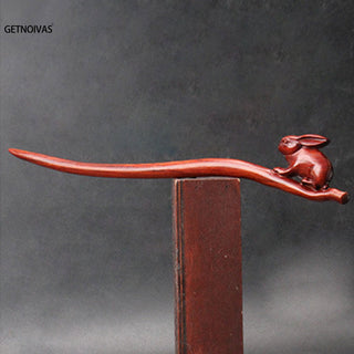 Chinese Wood Hair Sticks Hair Barrettes Red Sandalwood Rabbit Clips Vintage Style Hairpin Accessories for Women Bun Maker ML Alodia Store