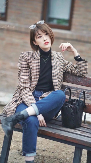 SLTNX TRAF Fashion Plaid Women's Blazers Alodia Store