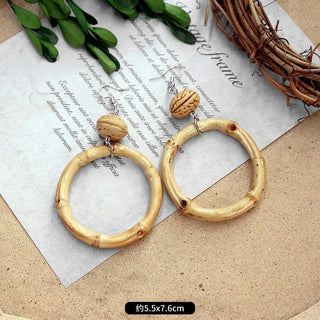 Wooden Vintage Earrings For Women Bohemian Style  Geometric Wood Earrings 2022 Trendy Retro Rattan Earrings Statement Jewelry Alodia Store