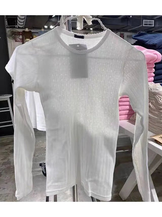 Floral Hollow Out Slim T-Shirts Women 2022 Autumn Vintage Solid Round Neck Long Sleeve Y2k Tops Sweet Cute Cotton T Shirt Femme Alodia Store