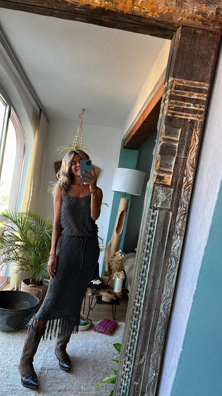 Camisole Blouse Tassel Long Skirt Two-piece Set Hollow Out Dress Alodia Store