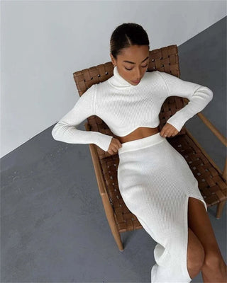 Chic Women Knitted Set Crop Tops and Skirt Clothing Alodia Store