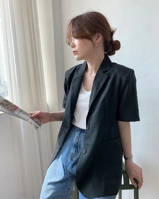 Cotton Linen Short-sleeved Coat Loose Alodia Store