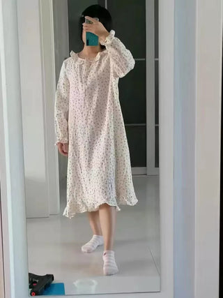 Ruffles Sleep Dress Women Long Sleeve  SLEAPWEAR Alodia Store