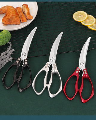 Stainless Steel Korean Barbecue Scissors Kitchen Multi-functional Anti Slip Serrated Scissors Thickened Chicken Steak Scissors Alodia Store