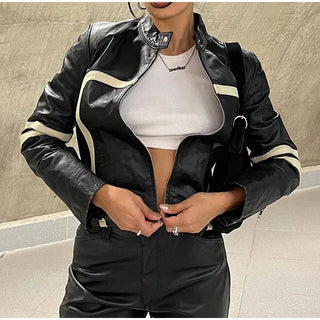 Fashion Zipper Polo-neck Tops Sweet Cool Personal Street Vintage Oversized Coats Alodia Store