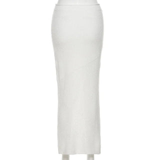 Summer Sexy Low Waist Slim Knitted Solid Skirt Set Long Sleeve Alodia Store
