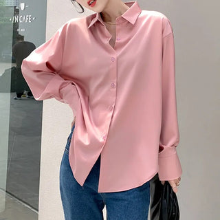 Satin Shirt Womens Clothing Silk Shirts Vintage Blouse Office Lady Sheer Top Longsleeve Dress Shirt  Ladies Overshirt Alodia Store