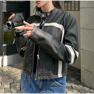 Fashion Zipper Polo-neck Tops Sweet Cool Personal Street Vintage Oversized Coats Alodia Store