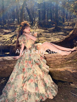 Ruffles Floral Long Fairy Dresses Women 2023 Summer - Alodia Store