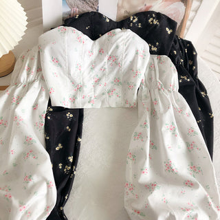 Summer Sexy High Street Off Shoulder Floral Print Puff Alodia Store