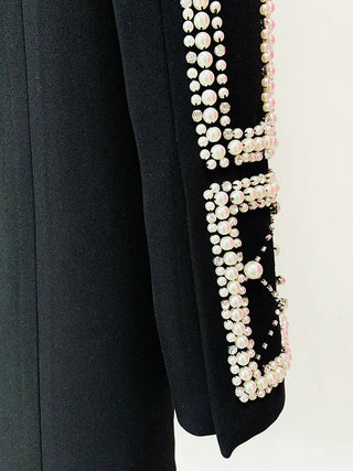 Stunning Diamonds Pearls Beaded Black Blazer Dress Alodia Store