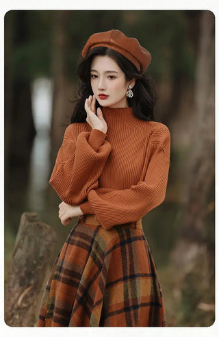 Women's Spring Autumn Vintage Plaid Long Skirts Sweater Two-Piece Set French Lady Alodia Store