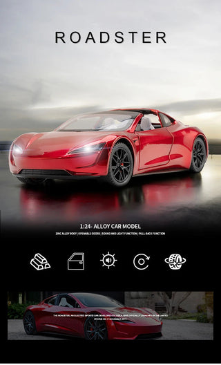 1:24 Tesla Roadster Alloy Sports Car Model Diecasts Metal Toy Vehicles Car Model Simulation Sound and Light Collection Kids Gift Alodia Store