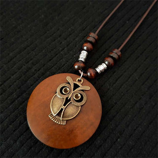 Ethnic Style Round Wood Beads Alloy Leaf Pendant Necklace For Women Girl Bohemian Sweater Chain Vintage Jewelry Accessories Gift Alodia Store