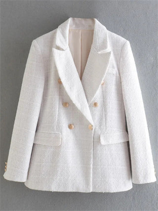 Fashion Women Beige Tweed Blazer Jacket For Office Lady Alodia Store