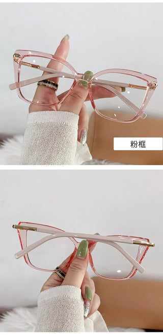 Women Cat Eye Plain Glass Spectacles Stylish Computer Glasses Anti Blue Light Luxury Optical Frame Fashion Eyewear for Ladies Alodia Store